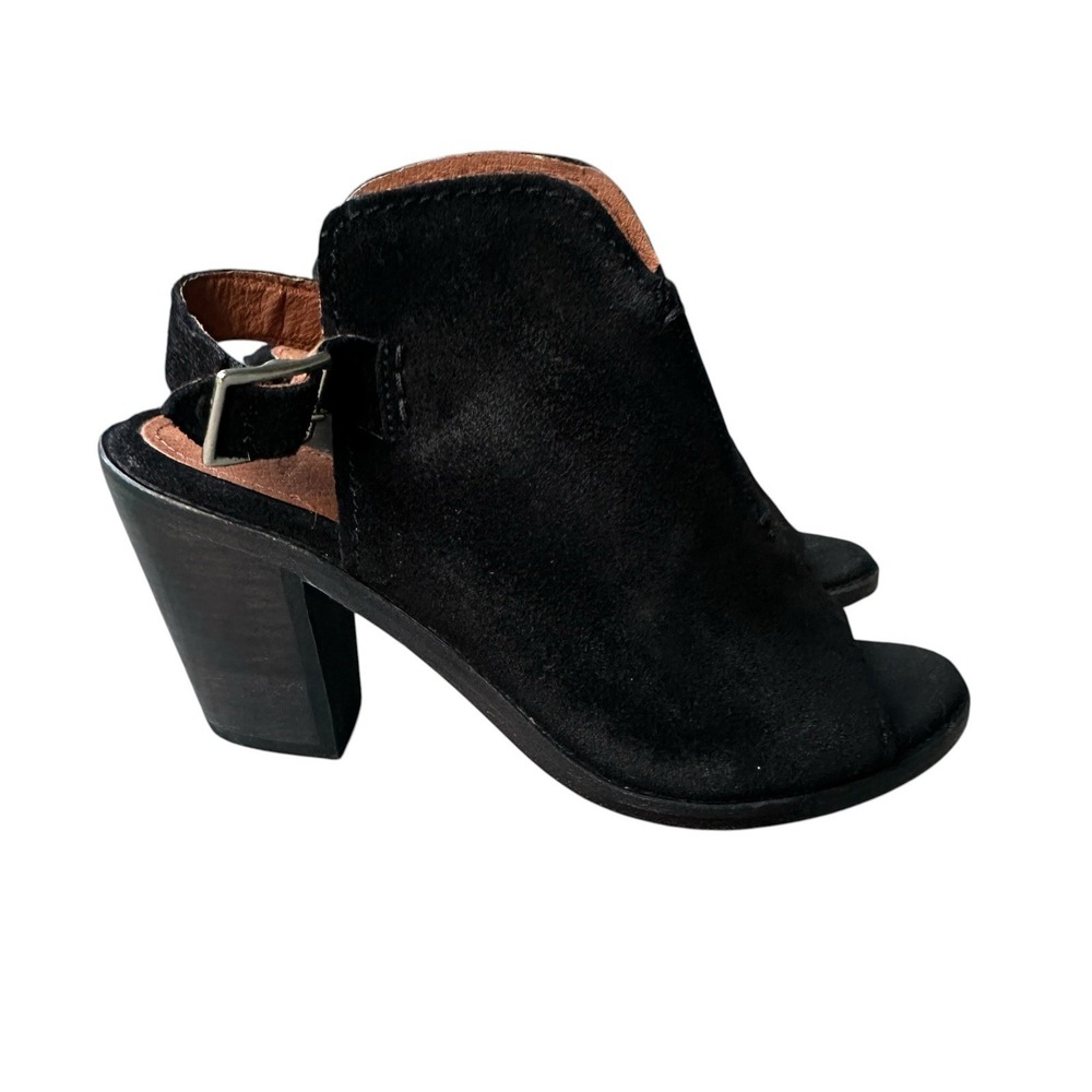 Frye Courtney Sandals Women's Size 7B Black Suede Peep Toe Slingback Block Heel